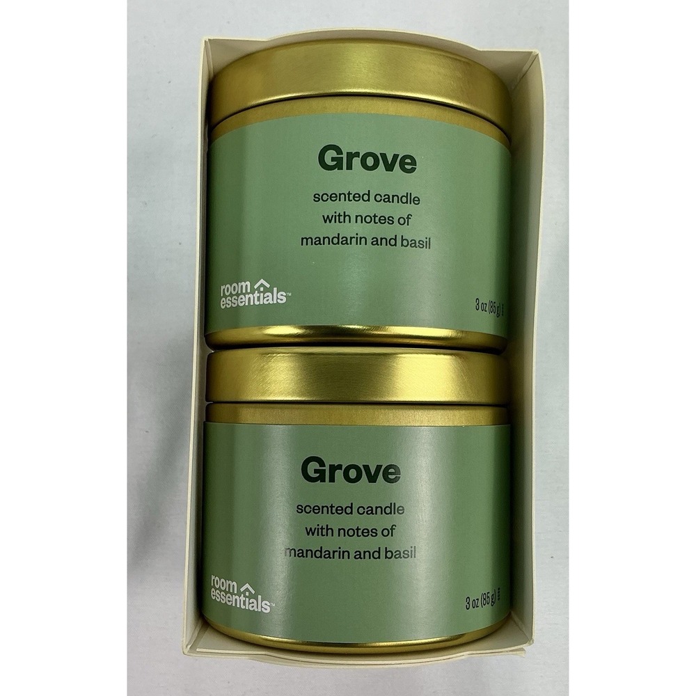 Room Essentials Grove Scented Candles Mandarin Basil 2 Pack 3oz Each‎ New